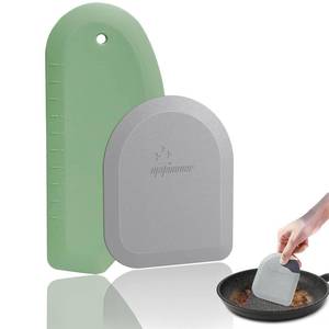 lot 58410 image: Bowl Scraper Dough Scraper Tool - Set of 2 Silicone Bench Scraper for Baking, Kitchen Pastry Scraper for Bread, Cake, Batter, cheese, Cream, Honey, Jam, Food Scraper with Curved Edge, Green & Grey - Retail $6