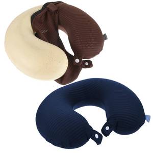 lot 58411 image: Nogeqi 2 Pcs Neck Pillow Covers with Zipper, U Shaped Neck Pillows Case, Replacement Travel Pillow Case Cover, Washable oft Airplane Pillows Covers, Brown Dark Blue(Only Cover, No Filler) - Retail $8