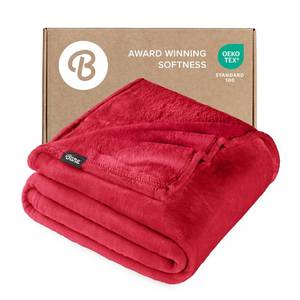lot 62567 image: Bare Home Fleece Blanket - King Size - Ultra-Soft Lightweight for Bed, Sofa, and Couch - Luxury Microplush - Cozy Warm Blanket (King, Red) - Retail $45