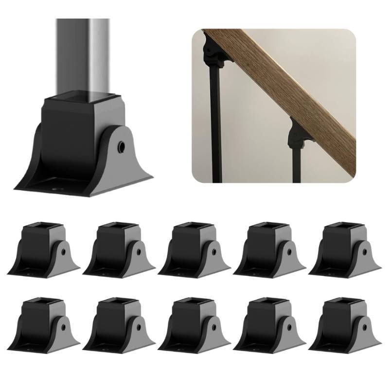 lot 33418 image: Sidasu 10-Pack Aluminum Swivel Shoes with Screws for 12 Square Iron Balusters, Black Stair Railing Base Shoes for Interior Staircase - Retail $17