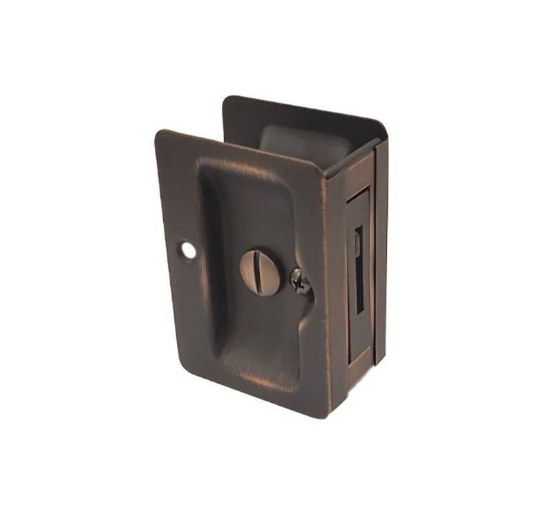 lot 33423 image: QCAA Premium Quality Solid Brass Rectangular Pocket Sliding Door Pull, Privacy Lock, 3-14X2-14, Aged Classic Bronze, 1 Pack, Made in Taiwan - Retail $25