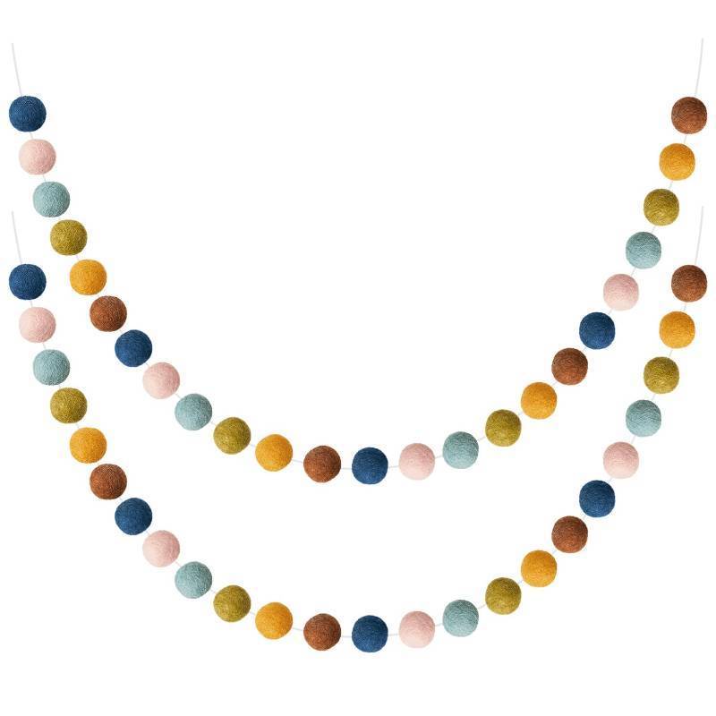 lot 45626 image: WILLBOND 2 Pieces Wool Felt Rainbow Ball Garland Colorful Pom Pom 6.5 ft Long 24 Ball Garland for Easter Mardi Gras Classroom Halloween Thanksgiving Xmas (Multicolor) - Retail $17