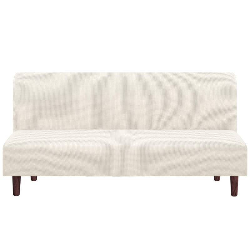 lot 45634 image: PrinceDeco Stretch Futon Cover Armless Sofa Bed Cover Futon Slipcover Protector Armrests with Elastic Bottom Soft Jacquard Fabric Small Checks Futon Cover for RV SofasJackknife couches,Porcelain - Retail $35