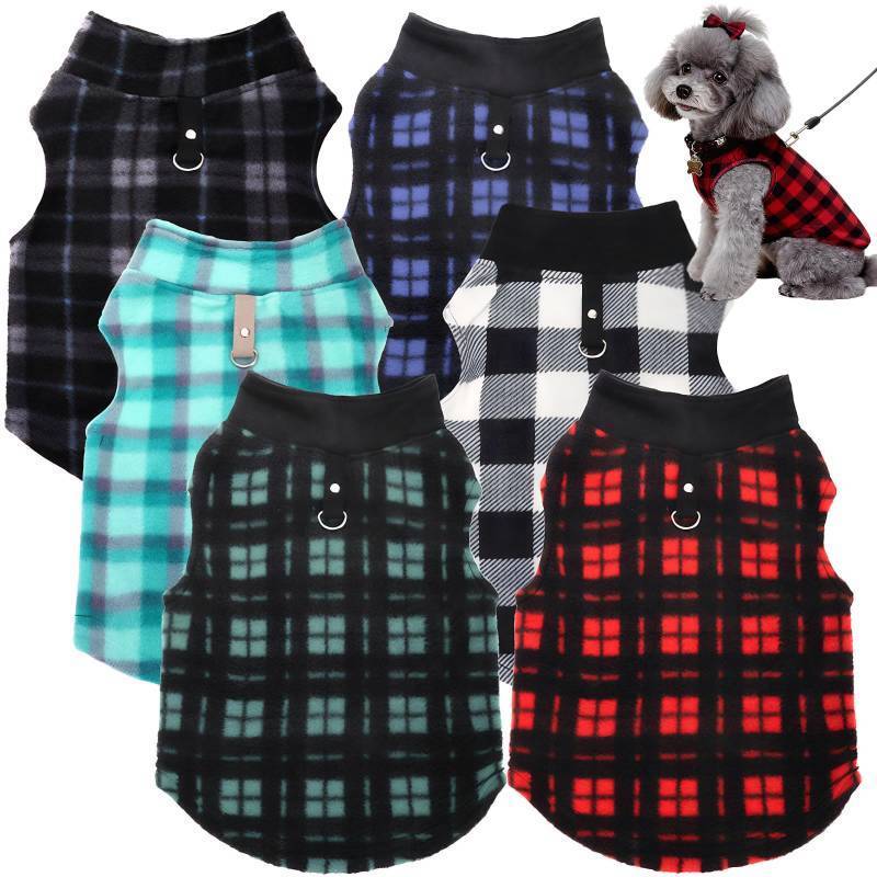 lot 45657 image: Goaste 6 Pack Fleece Dog Sweaters, Turtleneck Dogs Sweatshirt with Leash Ring, Soft Winter Dogs Clothes, Plaid Dog Outfits Vest for Cats, Assorted Colors (Medium) - Retail $16