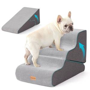 lot 22712 image: Gardner Pet Dog Stairs for Small Dogs 16.5 H, 2 in 1 Transformable 3-Step Pet Stairs and ramp, Dog Steps for Couch (13-20 in) with Durable Non-Slip Waterproof Cover and CertiPUR-US Certified Foam - Retail $40