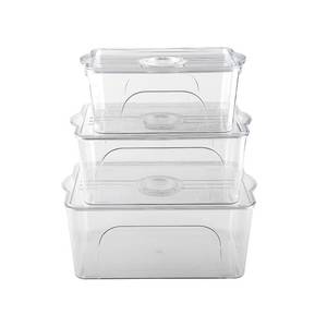lot 22720 image: FRASTORDER Food Storage Containers with Lids - Clear Plastic Stackable Storage Bins with Date Recorder for Fridge, Freezer, Kitchen Cabinet, Pantry Organization (Set of 3) - Retail $21