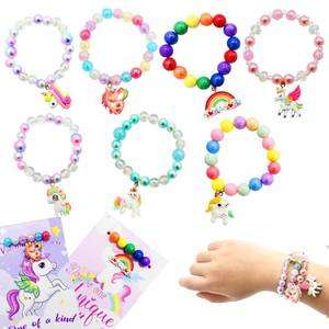lot 29260 image: UMEELR 28 Pack Unicorn Rainbow Bracelet, Bead String Bracelet Easter Egg Stuffing Romantic Gifts for Valentines Day girls love, kids classroom prizes, parties goodie bag gifts - Retail $10
