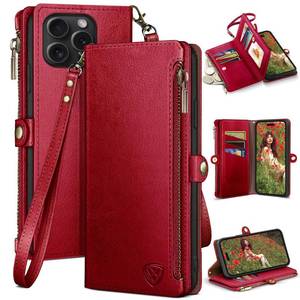 lot 29269 image: XcaseBar compatible with iPhone 14 Pro Max 6.7 Wallet case with Zipper Credit Card Holder RFID Blocking,Flip Folio Book PU Leather Phone case Shockproof Cover Men Women for Apple 14 Pro Max case Red - Retail $25