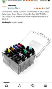 lot 43558 image: Professional Animal Clipper Comb Set with Storage Case - Retail $15