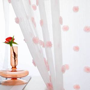 lot 43564 image: MYSKY HOME Pink Curtains for Bedroom 63 Inch Length Pom Pom Short White Sheer Curtains for Boys Room Kids Curtains Dining Room Rod Pocket Bohemian Farmhouse Window Drapes 52 x 63 in 2 Pieces - Retail $25