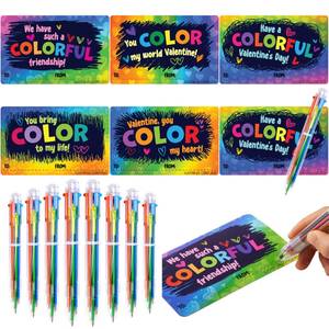 lot 43589 image: JOYIN 28Pcs Valentines Multicolor Pen with Cards, Stationery Gift Set for Kids, Retractable Colorful Pen with Tapes for Classroom School Exchange Gift, Kids Party Favors, Reward Prizes - Retail $20