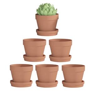 lot 43594 image: Fcacti 6 Pack Terra Cotta Pots with Saucer, 4.5 Inch Clay Planters for IndoorOutdoor Plants, Drainage Hole, Succulent, Cactus, Flower Pots - Retail $23