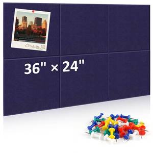lot 43605 image: NIUBIER Bulletin Board, 36x24 Felt Wall Tiles, 6 Pack Cork Boards for Office, Large Black Corkboard for Office Home (with 30 Pcs Push Pins) (Blue) - Retail $13