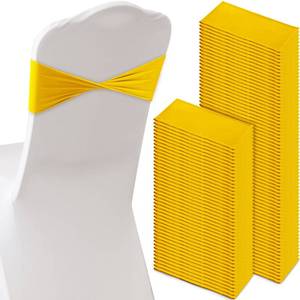 lot 43607 image: Friend Spandex Stretch Chair Sashes Bows, Elastic Chair Cover Bands Ties Without Buckle for Wedding Reception Events Universal Ceremony Banquet Decorations (Bright Gold) - Retail $47