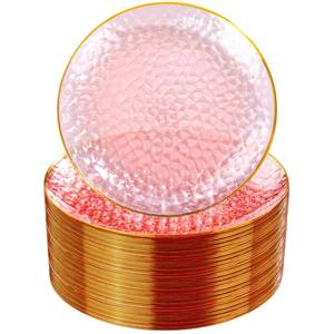 lot 43613 image: Rubtlamp Pink Gold Dessert Plates hammered party plates, Pink Disposable Plates With Gold Rim, 7 Inch Dessert Platos Disposable, Plastic Appetizer Plates Perfect for Mothers Day - Retail $35