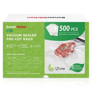 lot 43617 image: Bonsenkitchen Precut Vacuum Sealer Bags, 500 Pint 6 x 9 Food Sealer Bags,Commercial Grade, BPA Free, Heavy Duty, Customized Size Vacuum Bags for Vac Storage, Meal Prep or Sous Vide Cooking, VB11 - Retail $24