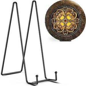 lot 58417 image: TR-LIFE 16 Inch Heavy Duty Plate Stand (2 Pack) - Metal Display Easel for Large Plates, Picture Frames, Signs, Posters, and Decorative Platters - Retail $22