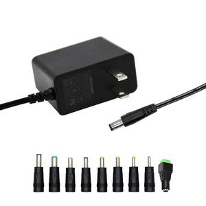 lot 58431 image: 5V 2A 1A 0.8A 0.5A Power Supply Adapter, 10W ACDC Adapter 100-240V AC to DC 5V Power Cord Converter with 9 Interchangeable Jacks Plug for USB Hub TV Box Router Camera,etc (1 Pack) - Retail $10