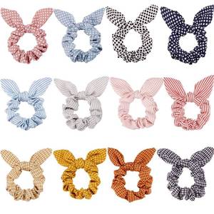 lot 58436 image: Yaomiao 12 Pieces Bow Hair Scrunchies Bunny Ear Scrunchies for Bow Silk Bowknot Bobbles Elastic Hair Ties Ropes Ponytail Holder for Women(Wave Point) - Retail $12
