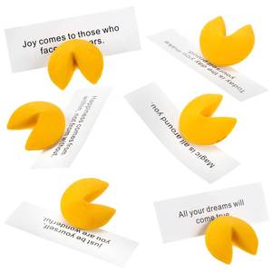 lot 58450 image: Zhanmai Set of 48 Yellow Fortune Cookie Erasers Mini Funny Cute Fortune Cookie Erasers with a Positive Message for Lunar New Year, Valentines Day, St. Patricks Day Party Favors - Retail $13