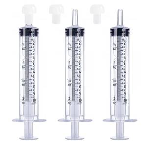 lot 58475 image: 10mL Syringe for Liquid, Food, Oral, Scientific Labs, Measurement, Dispensing, Press-In Adapter, Craft, Big Tip with Cap- 3 Pack 10ml Syringes with tsp & mL Measurement - Retail $5