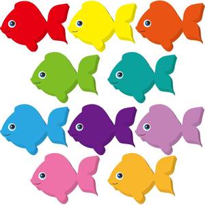 lot 58478 image: Eaasty 200 Pieces Fish Paper Cutouts for Bulletin Board Decorations Colorful Fish Shape Accents for Wall Decor Party Supply DIY Craft Projects(3.15 Inch) - Retail $9