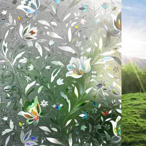 lot 58480 image: rabbitgoo Window Privacy Film, Decorative Stained Glass Window Film, Sun Blocking Glass Clings, Renter-Friendly Static Cling Frosted Sticker Covering for Home Door, Rainbow Tulip 11.8 x 78.7 - Retail $8