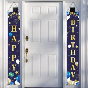 lot 58486 image: Frienda Happy Birthday Door Banner Navy Blue and Gold Decorations Backdrop for Men Happy Birthday Porch Sign Party Supplies for 15th 18th Decor - Retail $8