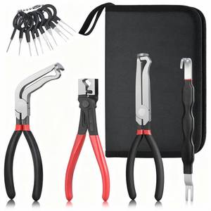 lot 58489 image: 4-Piece Electrical Disconnect Pliers Kit for Cars, Professional Universal Automotive Electrical Plug Connector Removal Tool, Hose Clamp Pliers & Connector Separator for Car Wiring Harness Repair - Retail $18