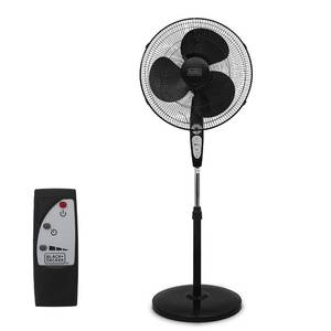 lot 30026 image: BLACKDECKER 18-Inch Stand Fan with Pedestal Base, Height Adjustable Pedestal Fan with Remote and Touch Control Panel, Free Standing Fan with 90-Degree Oscillating and 3-Speed Settings, BlackMotor powers on
