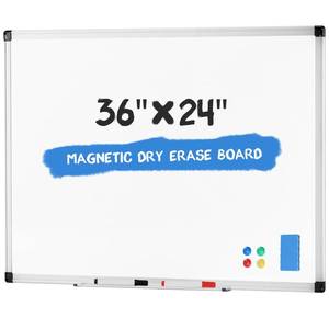 lot 30052 image: NEWBULIG Magnetic Dry Erase Board, 36 x 24 Large White Board for Wall with 1 Dry Eraser & 2 Multicolor Markers & 4 Magnetic Pins, Silver Aluminum Frame for Office, Home, School