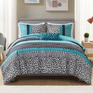 lot 30055 image: Intelligent Design Comforter Set Fun Bedroom Decor - Modern All Season Polka Dot Print, Vibrant Color Cozy Bedding Layer, Matching Sham, Decorative Pillow, FullQueen, Leopard Teal 4 Piece