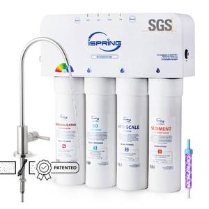 lot 31010 image: iSpring RO5004F-AK Alkaline Reverse Osmosis Water Filter with UV, SGS Tested PFAS and TDS Reduction, 500 GPD, pH, 21 Pure to Drain Tankless Remineralization RO System Under Sink, Filter Life Monitor