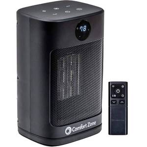 lot 31012 image: Comfort Zone Oscillating 12 Desktop Heater with Remote Control for Indoor Use Adjustable Thermostat Overheat Protection Tip-Over Switch Carry Handle
