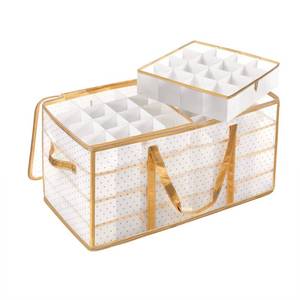 lot 31020 image: SONGMICS Large Christmas Ornament Storage Box, 3-Inch Balls, 8 Trays, 128 Slots, Plastic Christmas Storage Container with Lid, Dual Zippers, Side Handles, Sandy Gold URFB029A01