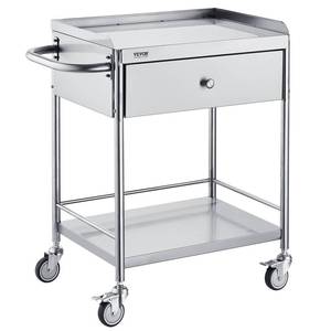 lot 31034 image: VEVOR Medical Cart, 2-Layer Stainless Steel Cart 220 lbs Weight Capacity, Lab Utility Cart with 360° Silent Wheels and a Drawer for Lab, Clinic, Kitchen, Salon