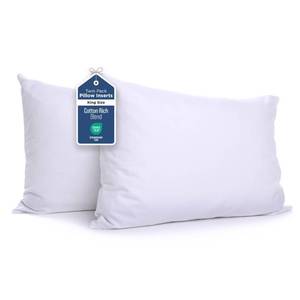 lot 32002 image: Martex Twin Pack King Bed Pillows, Set of 2 - Soft Down Alternative Pillows for Sleeping - Supportive Comfort for Back and Stomach Sleepers - Breathable Cotton Blend Cover - Made in USA