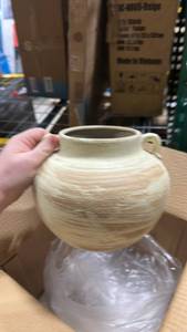 lot 32005 image: Rustic Farmhouse Textured Ceramic Vase with Two Handles, Distressed White Pottery Flower Vase for Centerpiece, Decorative Vases for Living Room, Kitchen, Table Top Decor, Gift & Weddings