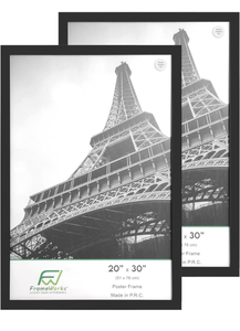 lot 32009 image: FrameWorks 24x30 Wooden Poster Frame, Classic Black Matte Edged Frames wShatterproof Acrylic Glass, Photos, Posters, Prints, Wall Decor Home, Office, Gallery Display - Black - 2 Pack