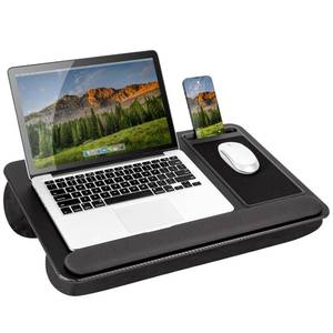 lot 32029 image: LAPGEAR Home Office Pro Lap Desk with Wrist Rest, Mouse Pad, and Phone Holder - Black Carbon - Fits up to 15.6 Inch Laptops - Style No. 91598