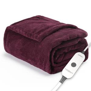 lot 32045 image: Sunbeam Electric Throw Royal Luxe Microplush Heated Blanket, 4 Heat Settings, 4-Hour Auto Shut-Off, Fast Heating, Warm and Cozy, Cabernet Red Color, 50 x 60