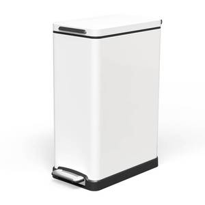 lot 32049 image: Home Zone Living 12 Gallon Slim Kitchen Trash Can with Slow Close Lid and Step Pedal, Stainless Steel, Matte White, 45 Liters