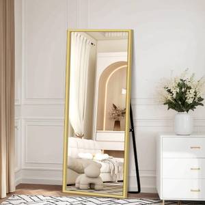 lot 33012 image: TRUNBACK Full Length Mirror with Stand, Shatterproof Full Body Mirror, Aluminum Alloy Thin Frame - FreestandingLeaningWall Mount for Bedroom, Living Room & Entryway (Gold)