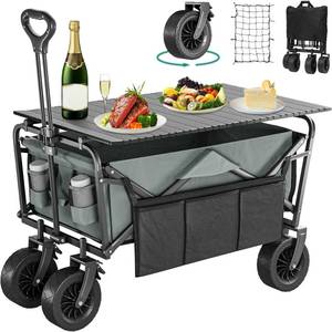lot 33041 image: YITAHOME Folding Wagon wTable Plate, Large Capacity Collapsible Wagon Cart, Adjustable Handle Height Foldable Utility Garden Cart, Outdoor Beach Wagon for Camping, Shopping, Sports, Garden - Grey