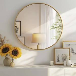 lot 33043 image: DUMOS Gold Circle Mirror for Wall 24.02 inch, Bathroom Round Mirror for Over Sink, Bathroom, Entryway, Bedroom, Vanity