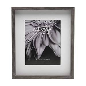 lot 33046 image: Mikasa Gray MDF Portrait Frame 16x16 with Mat for 5x7 Photo - Contemporary Square Edge Design, Dual Display Options, Vertical or Horizontal Hanging, Beveled White Mat Included