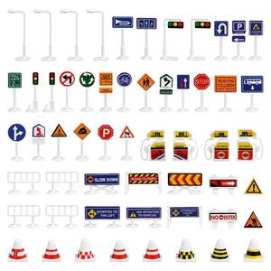 lot 20012 image: 56Pcs Traffic Road Signs Playset Street Signs Mini Traffic Cones Crosswalk Signal Toys for Children Safety Education Plaything - Retail $17
