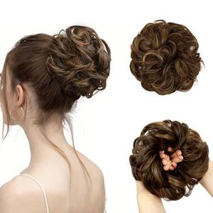 lot 20015 image: HIZEMLK 1PCS Messy Bun Hair Piece Messy Hair Bun Scrunchies for Women Wavy Curly Chignon Ponytail Hair Extensions Synthetic Thick Tousled Updo Bun (Dark BrownGolden Blonde) - Retail $8