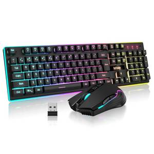 lot 20017 image: RedThunder K10 Wireless Gaming Keyboard and Mouse Combo, LED Backlit Rechargeable 3800mAh Battery, Mechanical Feel Anti-ghosting Keyboard  7D 3200DPI Mice for PC Gamer (Black) - Retail $48