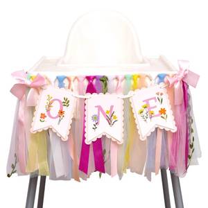 lot 20018 image: CIEQR Wildflower Highchair Banner - Flower Fairy First Birthday High Chair Banner, Wild One Flowers 1st Birthday Decorations for Party, Anniversary, Cake Smash, Photo Prop - Retail $16